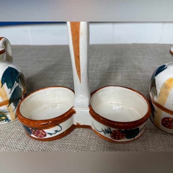 Vintage Nasco Japan Hand Painted Salt And Pepper Shakers Set With Holder Pear - Picture 2 of 9